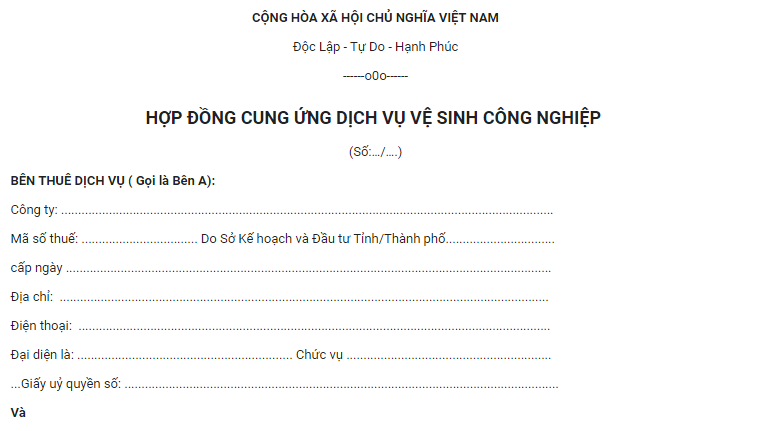 Hợp đồng cung cấp dịch vụ vệ sinh công nghiệp là gì?